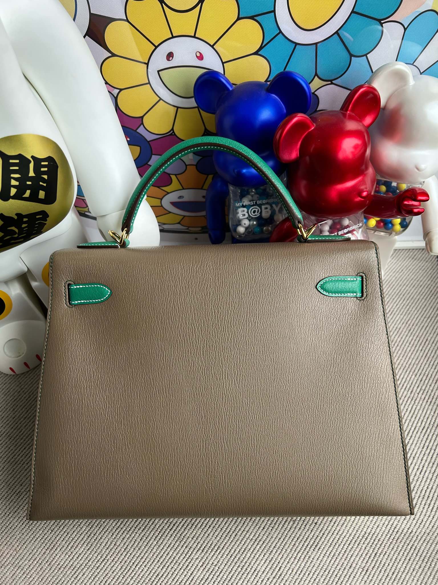 에르메스 켈리백32 에토프 벨벳그린 금장 염소가죽